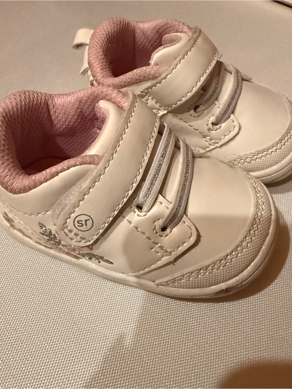 Stride Rite White and Pink Infant Velcro Sneakers